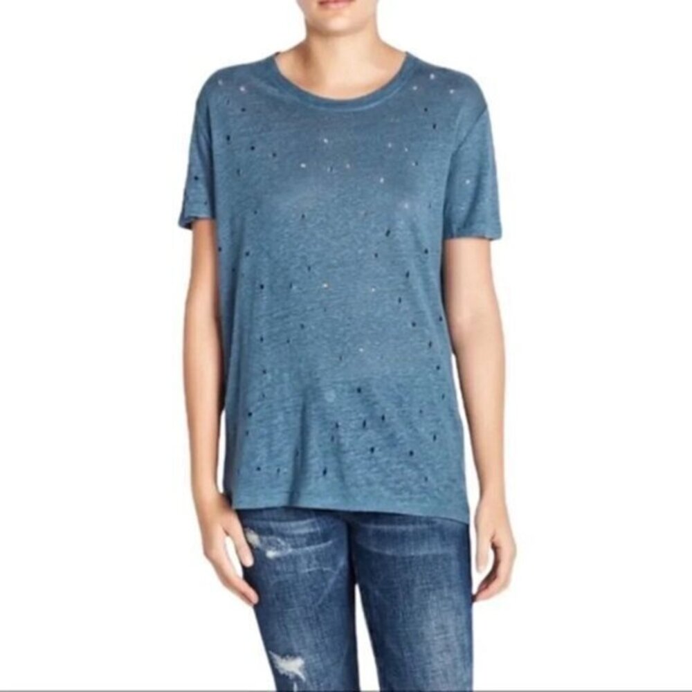 IRO Clay Distressed Tee T-Shirt Blue Grey short sleeve crew neck Size XS